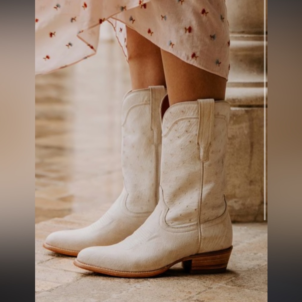 Women’s TECOVAS Chloe Pearl Ostrich Leather Cowgirl Boots Brand New